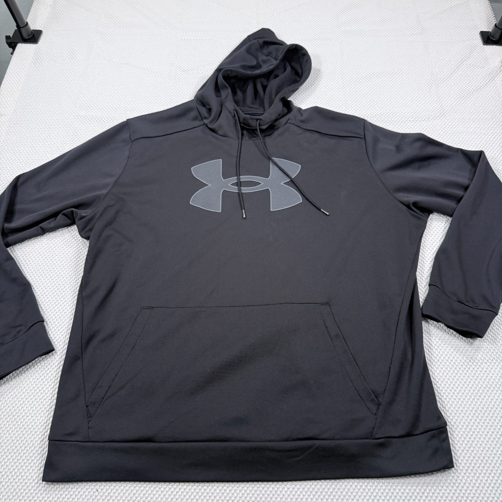 Under Armour Mens XXL Black Big Logo Pullover Performance Hoodie 2XL